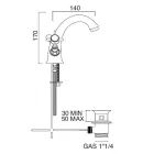 Torneira para pia clássica de furo único com cabo de latão e borboleta - Miriano Viadurini