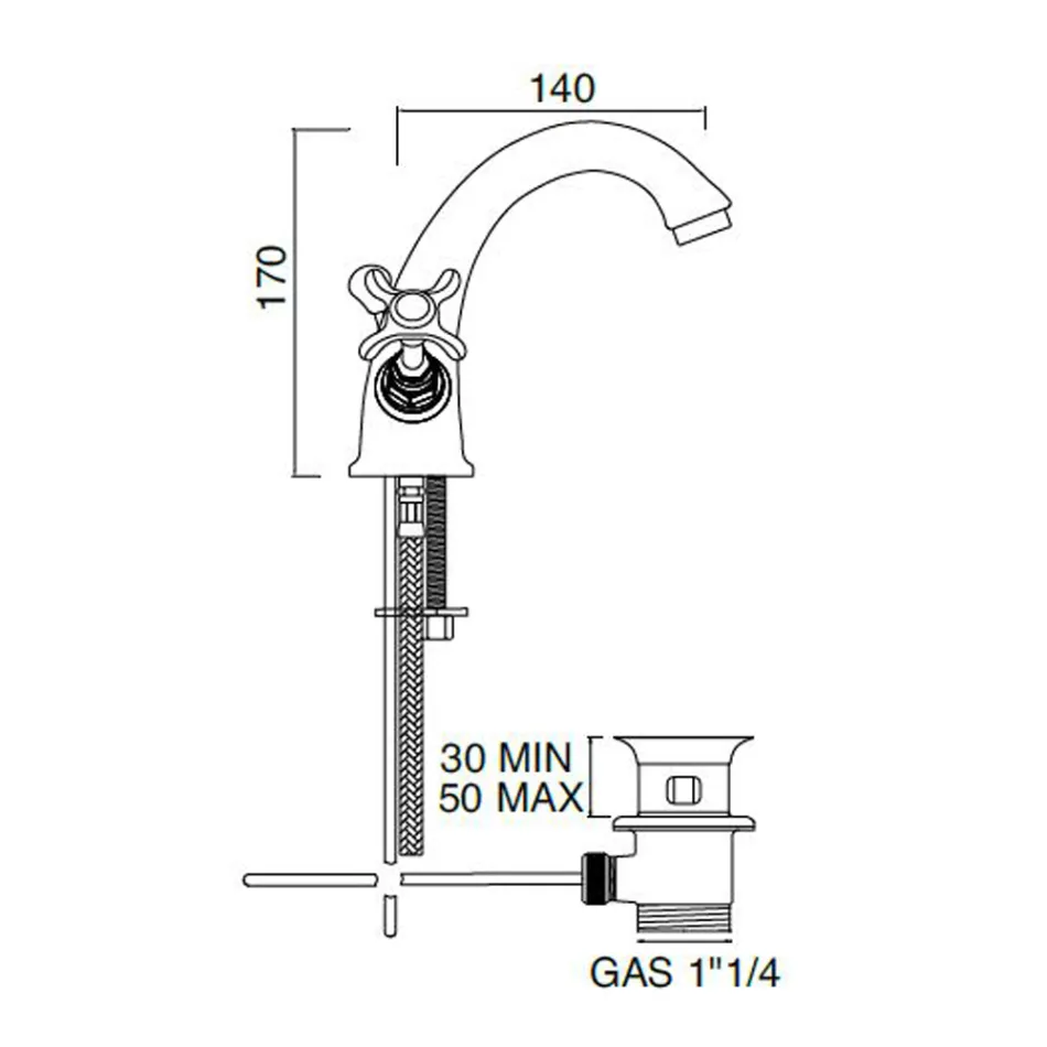 Torneira para pia de latão com furo único e alças borboleta clássicas - Fioretta Viadurini