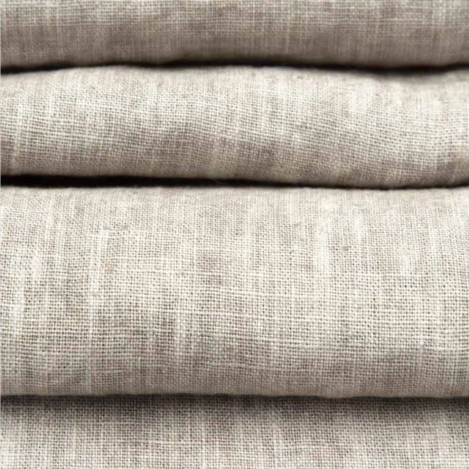 Corredor de linho bege com borda dobrada de luxo artesanal italiano - Limao Viadurini