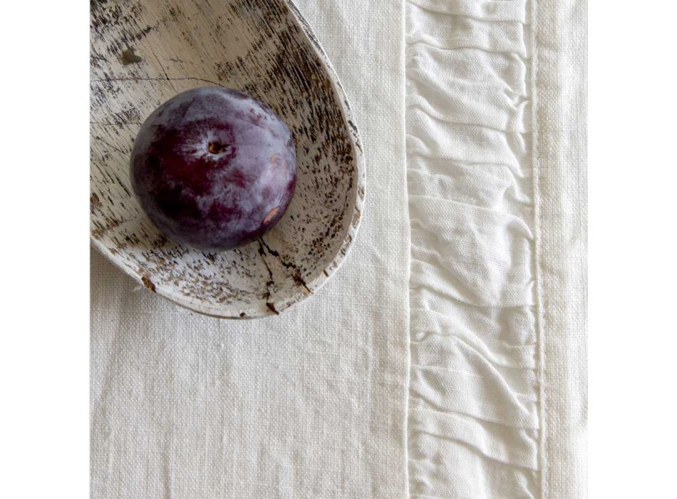 Corredor em linho pesado branco natural com relevo de luxo italiano - Limao Viadurini