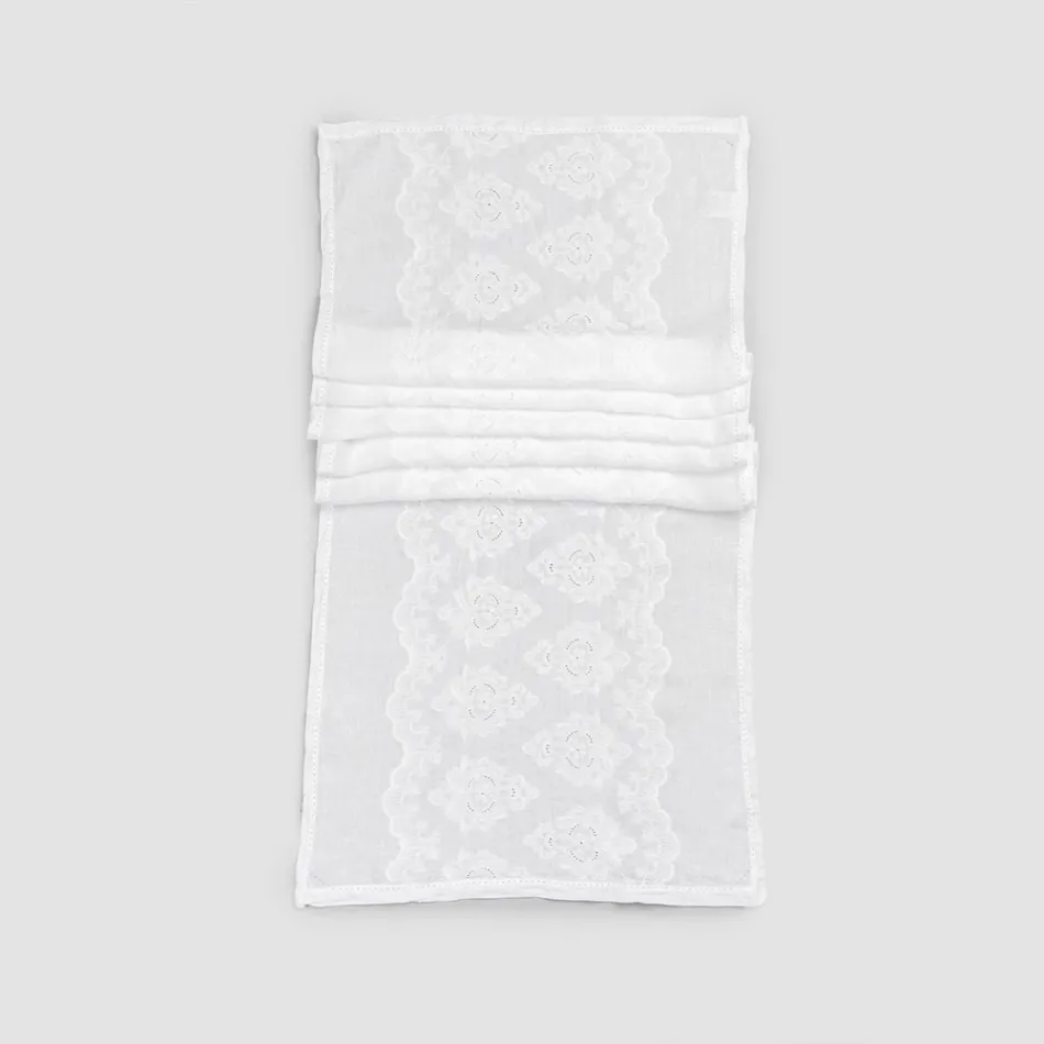 Caminho de mesa 100% linho com bordado de design luxuoso italiano - Jujuba Viadurini