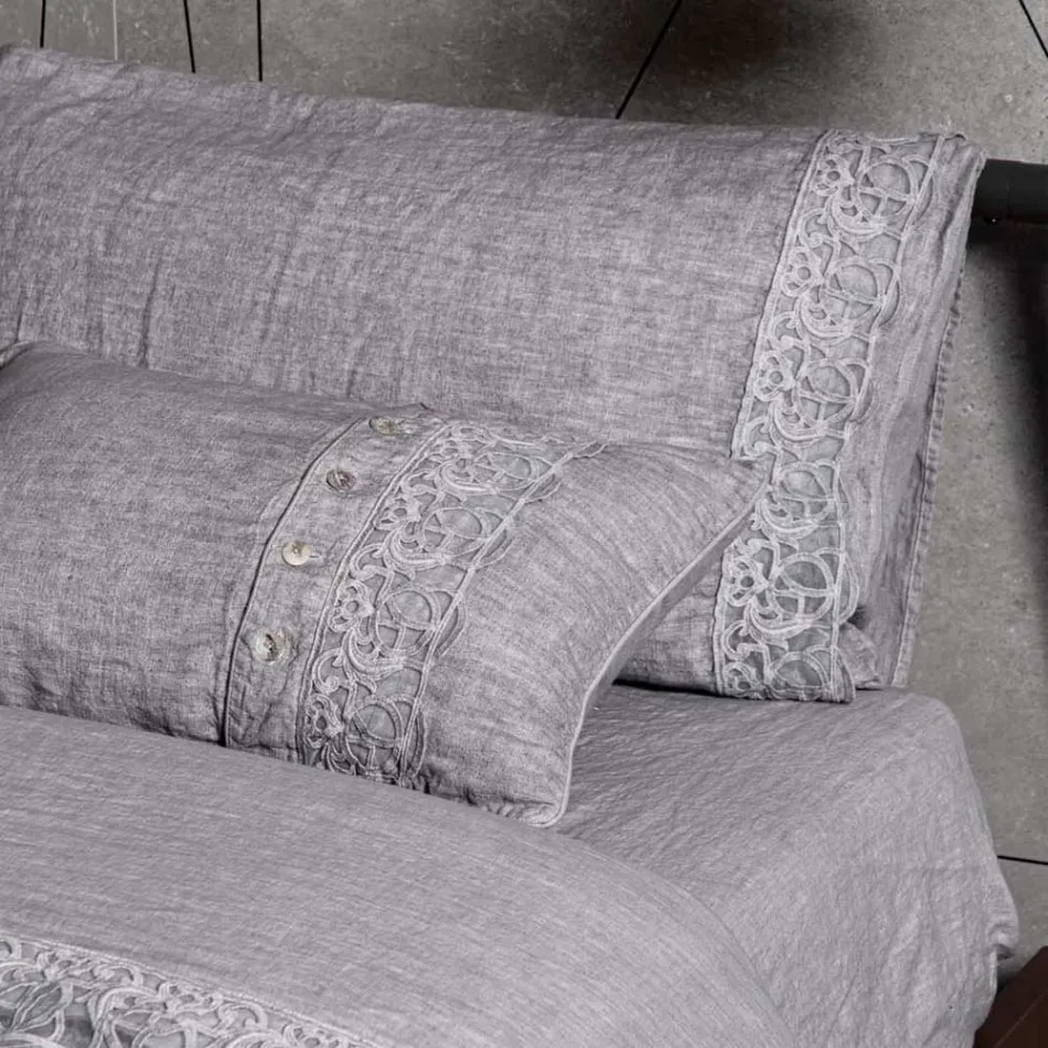 Bolsa de armazenamento para capa de edredom de linho com renda e botões Sinergia - Energis Viadurini