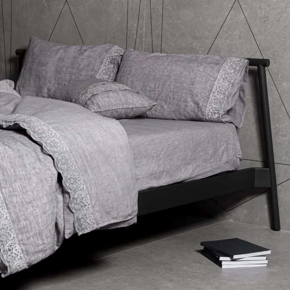 Bolsa de armazenamento para capa de edredom de linho com renda e botões Sinergia - Energis Viadurini