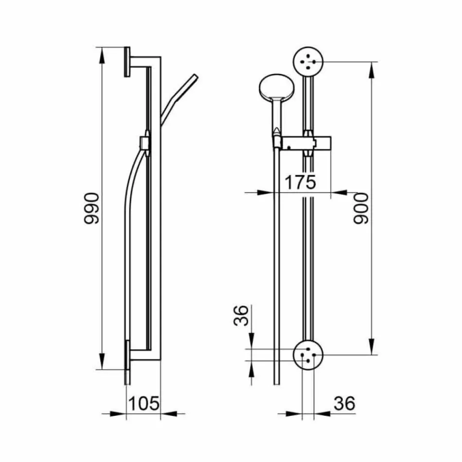 Trilho de chuveiro com design de chuveiro de mão em metal cromado - Girino Viadurini