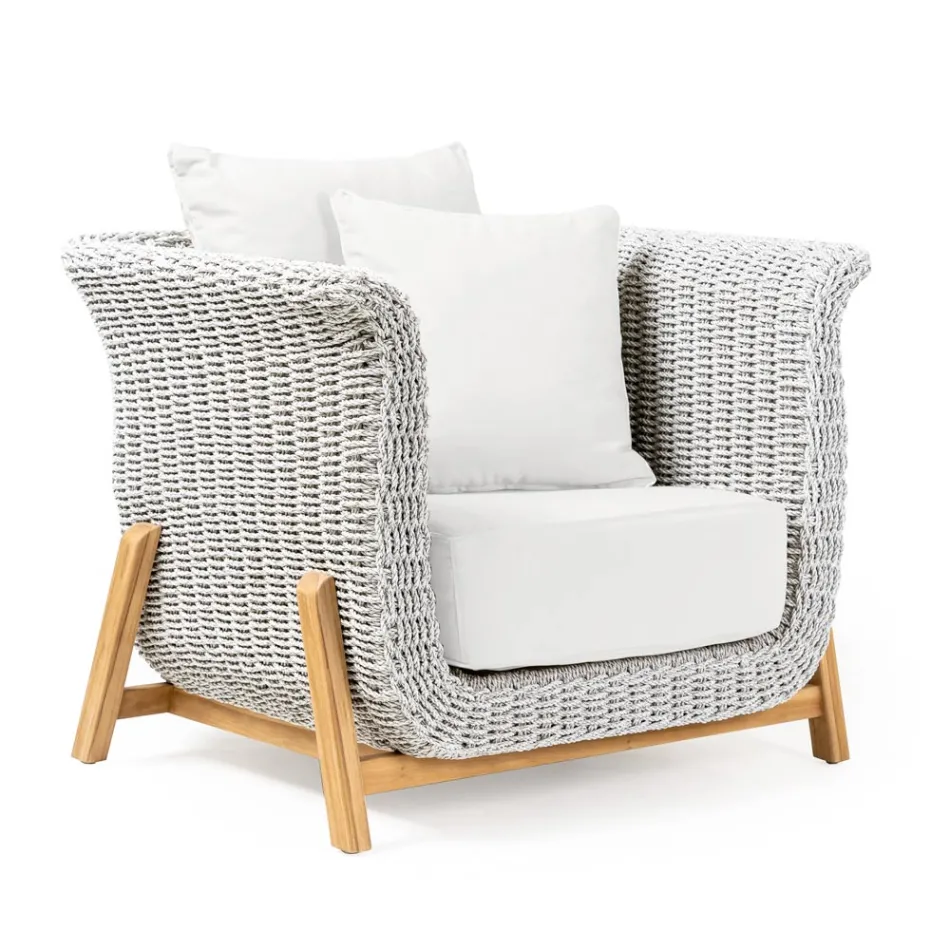 Sala de estar de jardim em teca e corda tecida à mão - Arjuna Viadurini