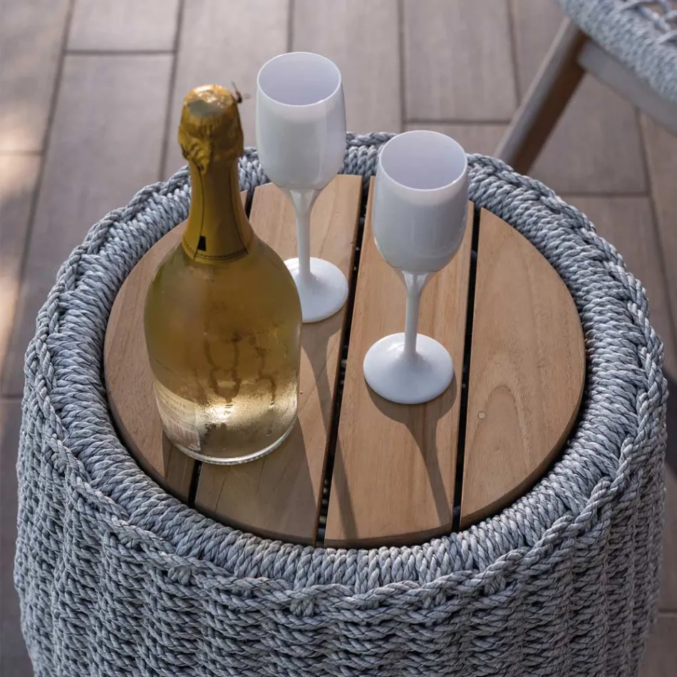 Lounge de jardim modular em teca e corda tecida à mão - Arjuna Viadurini