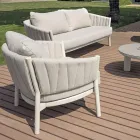 Sala de estar composta por 2 poltronas, 1 sofá e 2 mesas de centro em alumínio - Fusion Viadurini