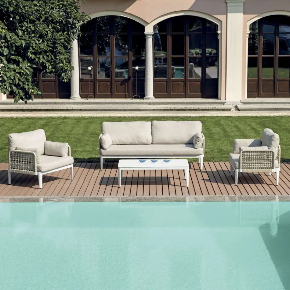 Sala de estar composta por 2 poltronas, 1 sofá e mesa de centro em alumínio - Symphony Viadurini