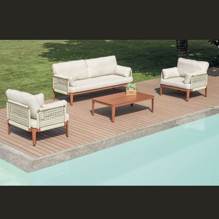 Sala de estar composta por 2 poltronas, 1 sofá e mesa de centro em alumínio - Symphony Viadurini