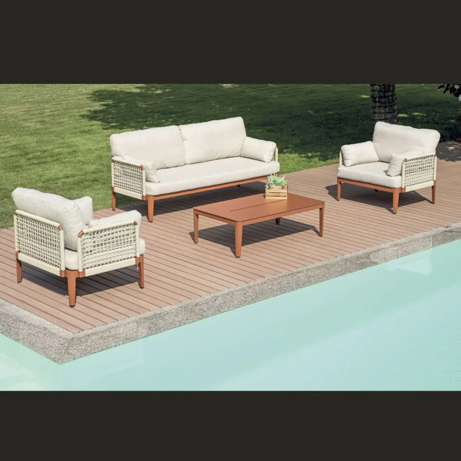 Sala de estar composta por 2 poltronas, 1 sofá e mesa de centro em alumínio - Symphony Viadurini