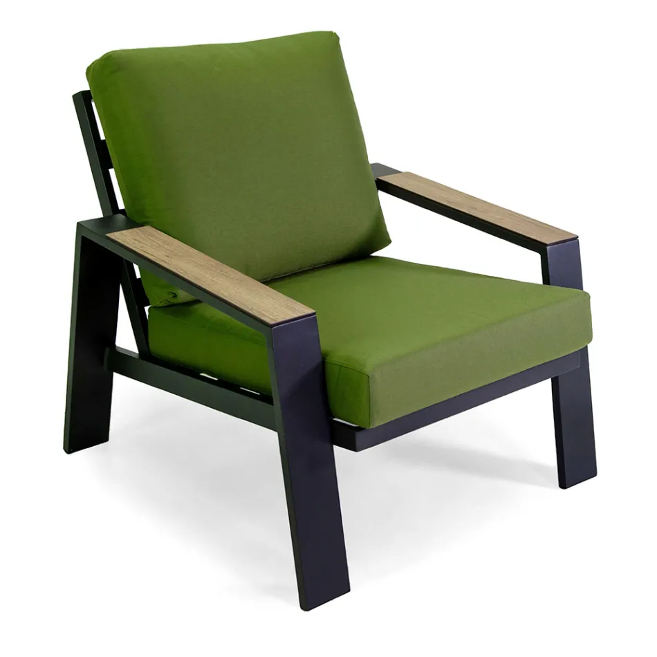 Sala de estar exterior composta por 1 sofá, 2 poltronas e 1 mesa de centro - Righello Viadurini