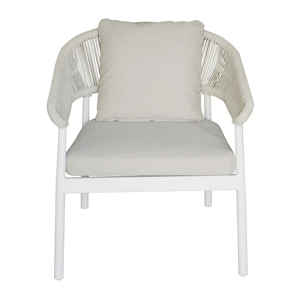 Sala de estar exterior com almofadas e apoios de braços arredondados - Zenith Viadurini