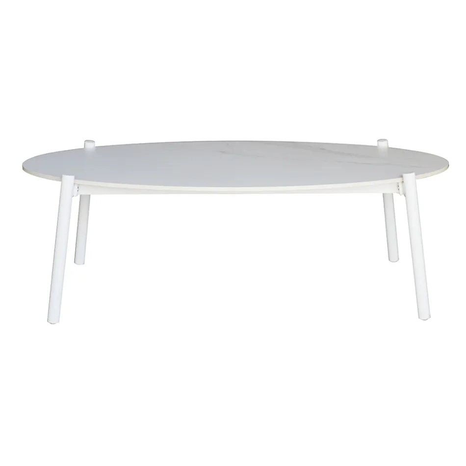 Sala de estar exterior com almofadas e apoios de braços arredondados - Zenith Viadurini