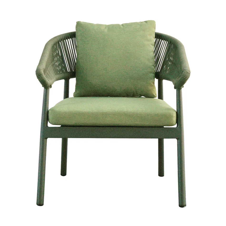 Sala de estar exterior com almofadas e apoios de braços arredondados - Zenith Viadurini