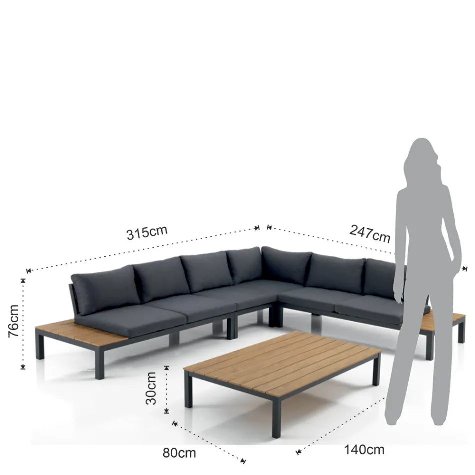 Sala Exterior e Interior Composta por 1 Sofá de Canto e 1 Mesa de Centro - Savoir Viadurini