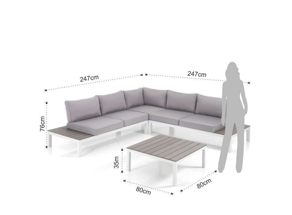 Sala de estar externa e interna com sofá e mesa de centro em alumínio branco fosco - Dire Viadurini