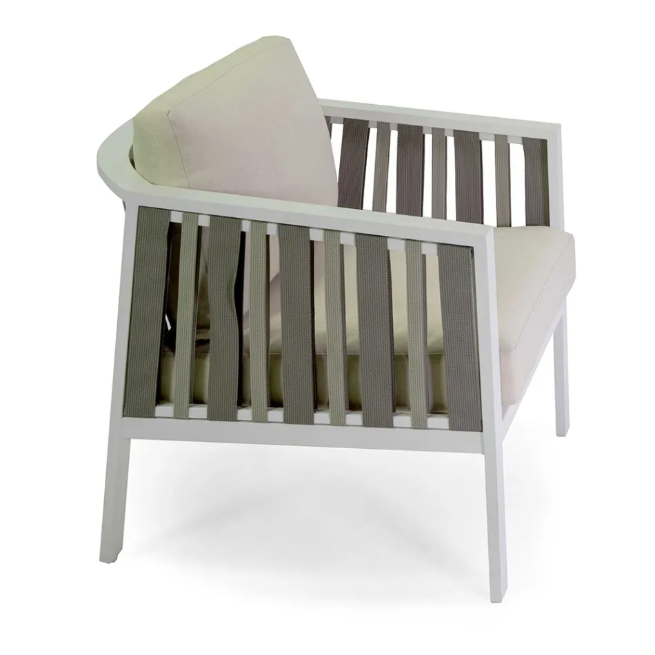 Lounge de exterior em alumínio branco e almofadas creme - Relaz Viadurini