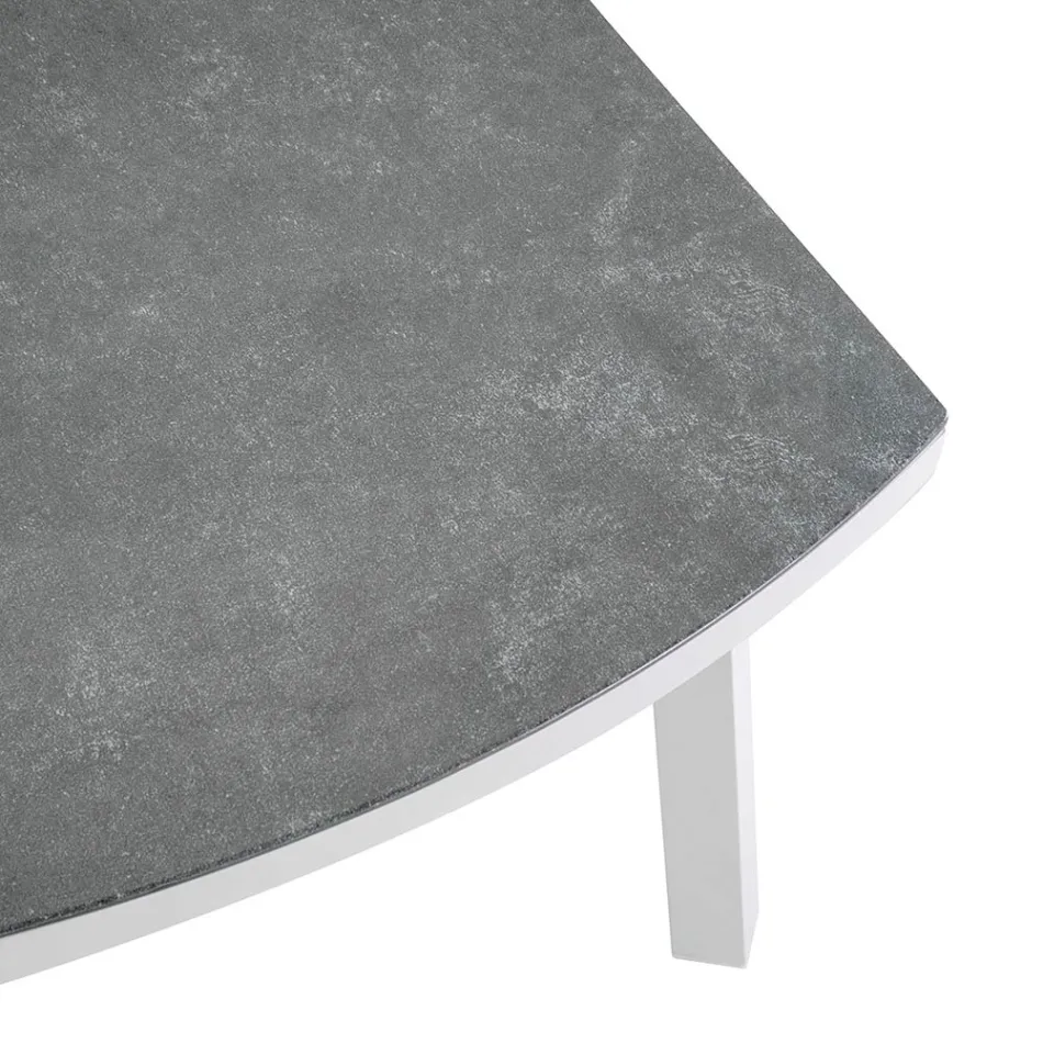 Lounge de exterior em alumínio branco e almofadas creme - Relaz Viadurini