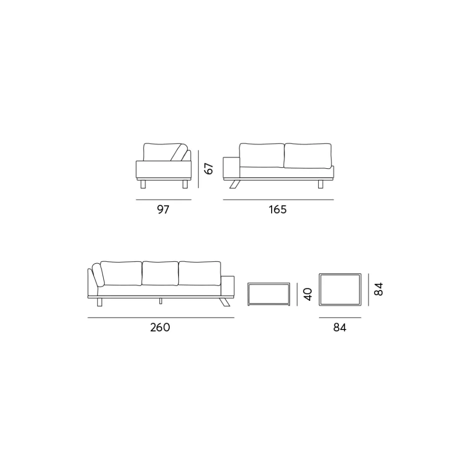 Lounge ao ar livre em alumínio preto com mesa de centro em cerâmica - Ghislain Viadurini