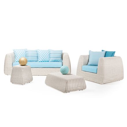Lounge ao ar livre em Polyrattan e almofadas azuis - Charlie Viadurini