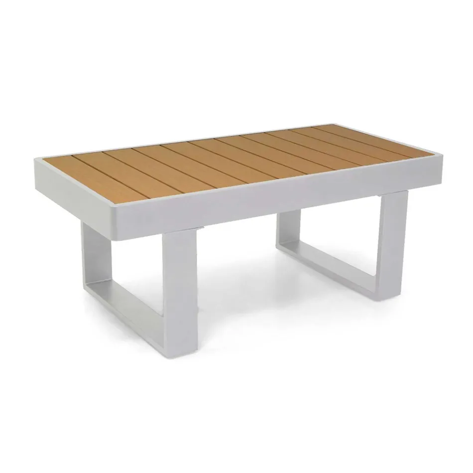 Lounge ao ar livre em alumínio e apoios de braços em madeira polida - City Viadurini