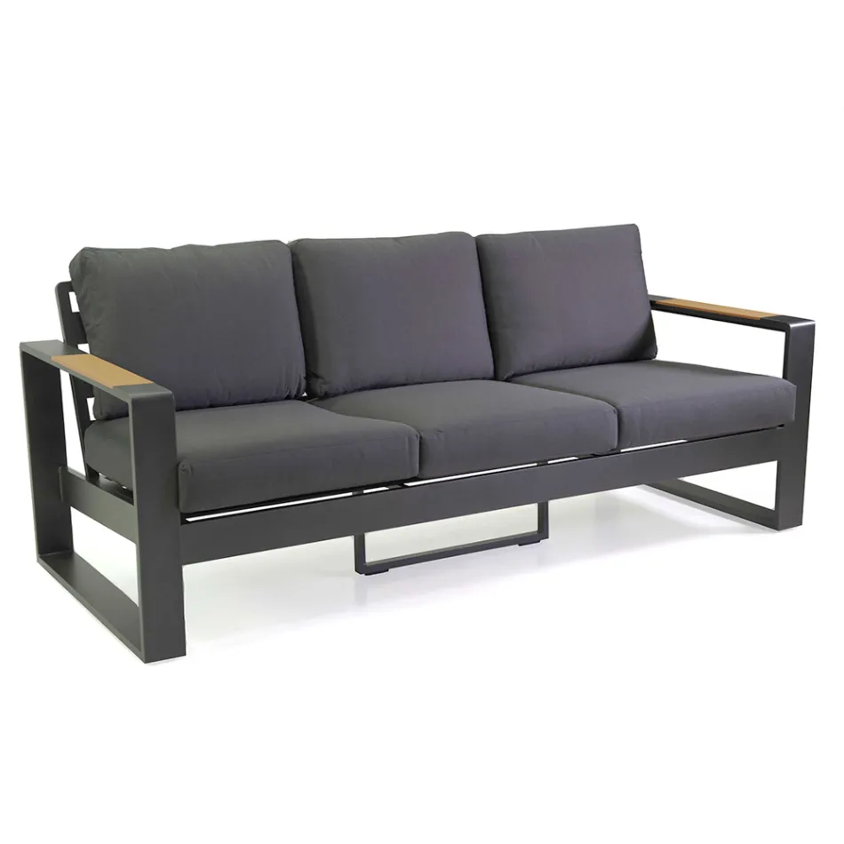 Lounge ao ar livre em alumínio e apoios de braços em madeira polida - City Viadurini