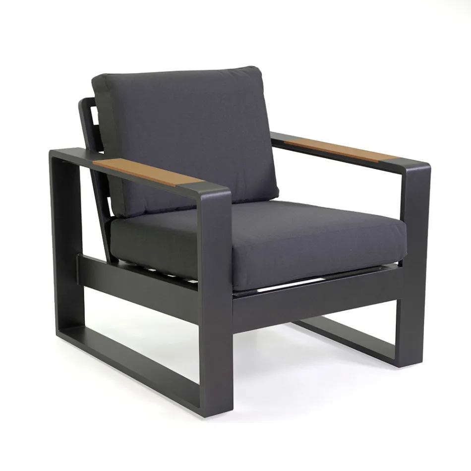 Lounge ao ar livre em alumínio e apoios de braços em madeira polida - City Viadurini