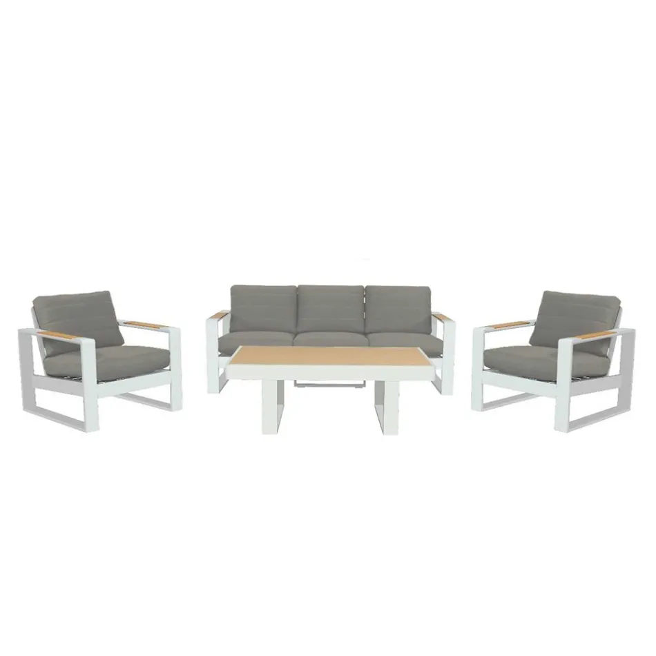 Lounge ao ar livre em alumínio e apoios de braços em madeira polida - City Viadurini