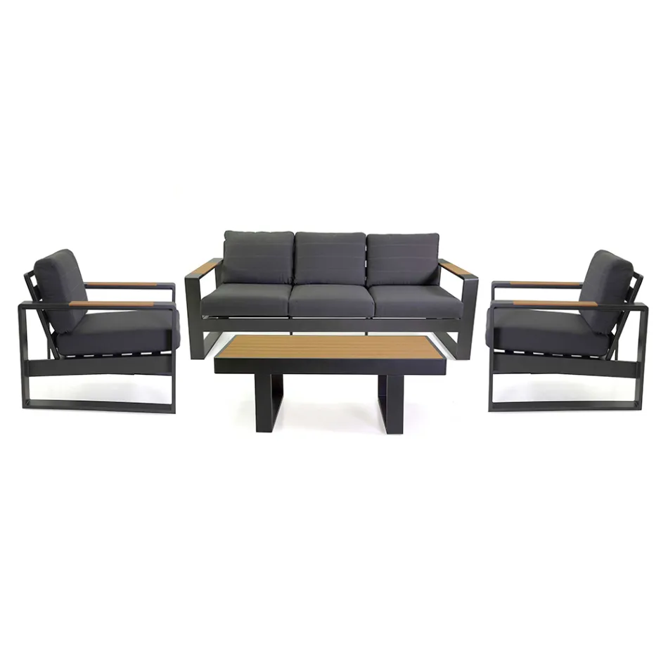 Lounge ao ar livre em alumínio e apoios de braços em madeira polida - City Viadurini