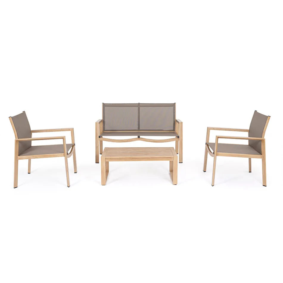 Salão de jardim com 1 sofá, 2 poltronas e 1 mesa de centro - Plano Viadurini