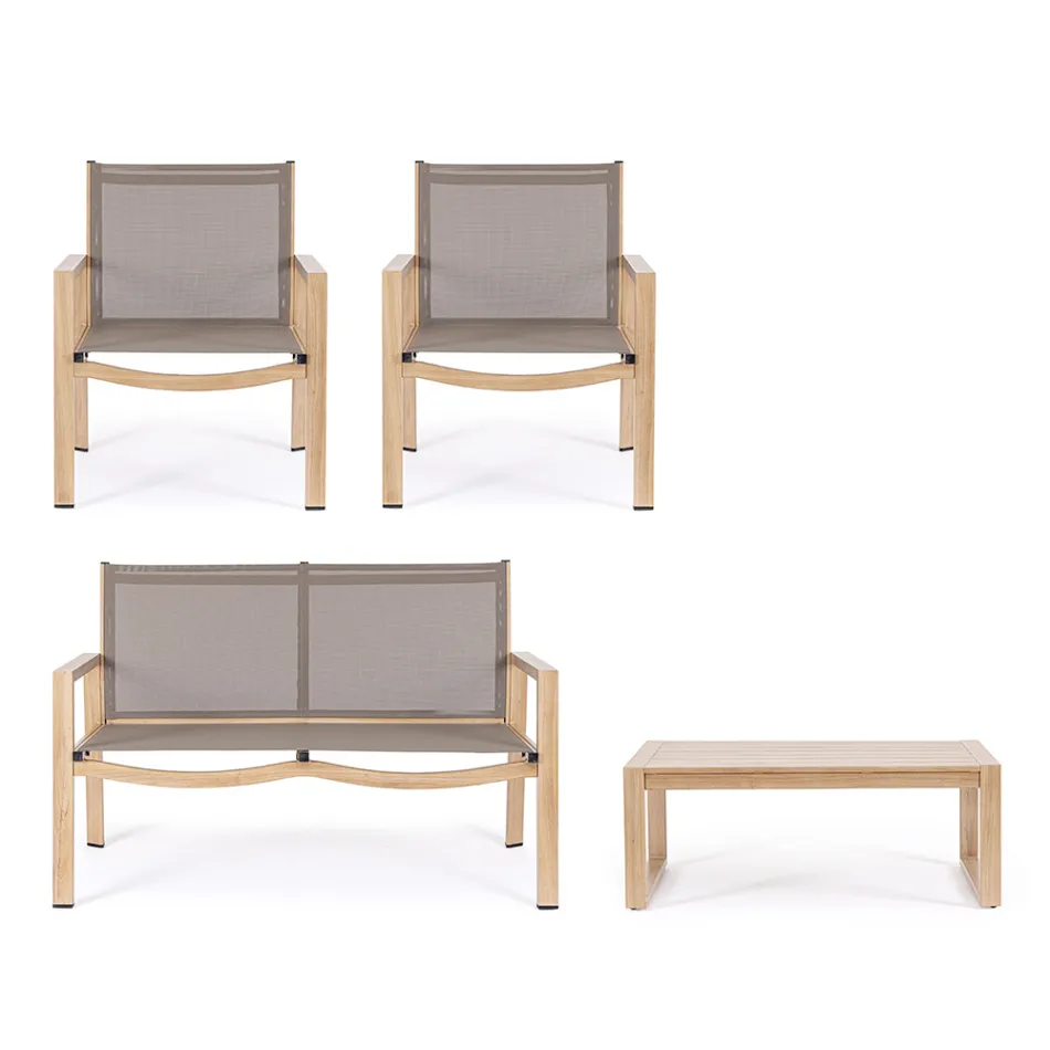 Salão de jardim com 1 sofá, 2 poltronas e 1 mesa de centro - Plano Viadurini