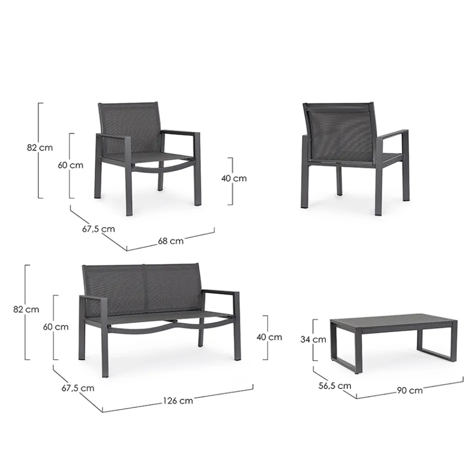 Salão de jardim com 1 sofá, 2 poltronas e 1 mesa de centro - Plano Viadurini