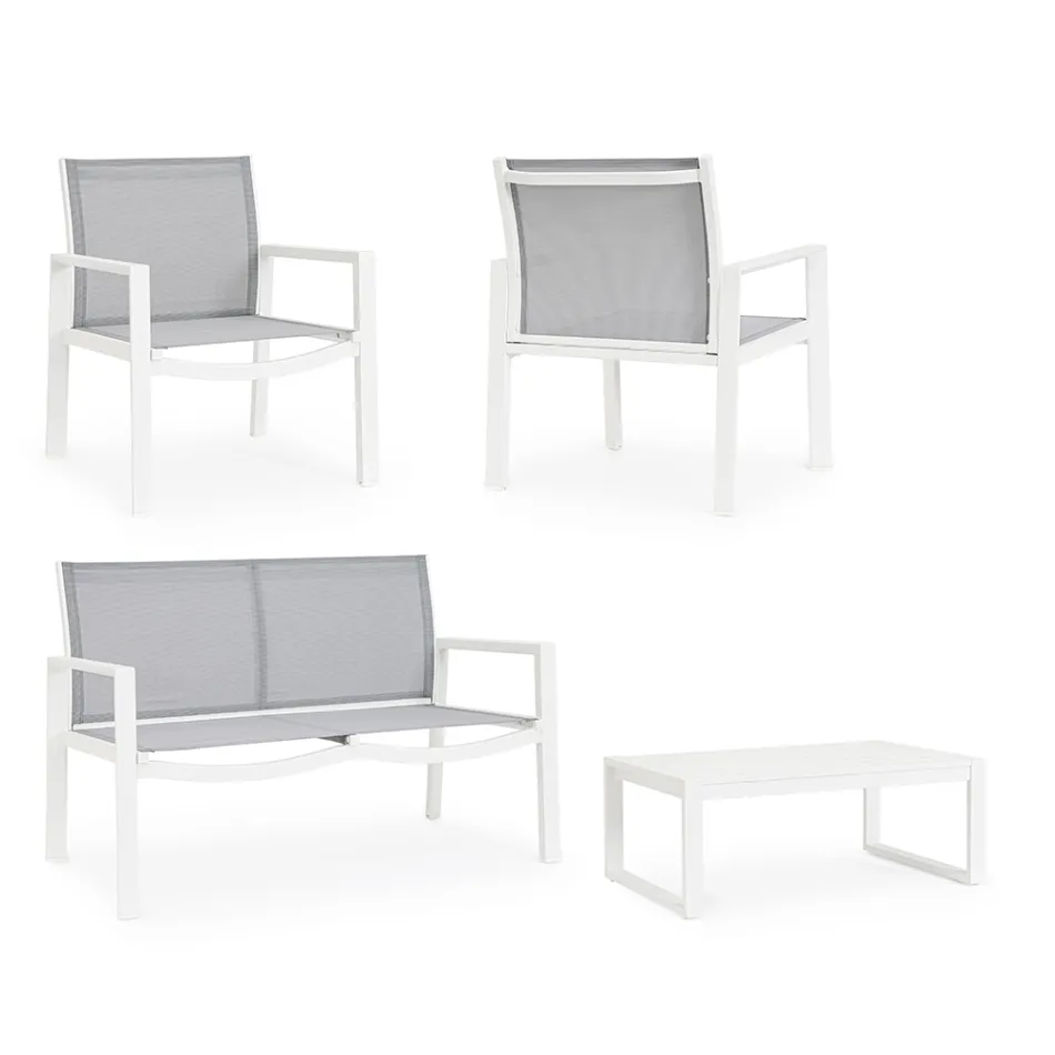 Salão de jardim com 1 sofá, 2 poltronas e 1 mesa de centro - Plano Viadurini