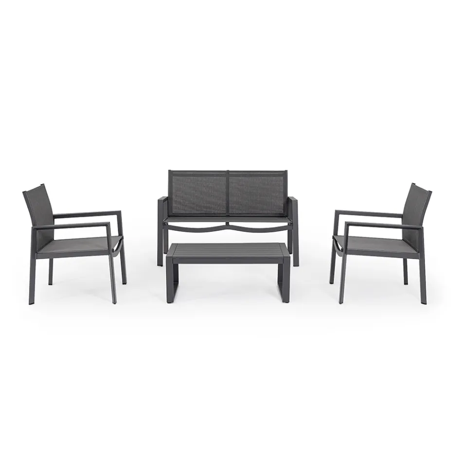 Salão de jardim com 1 sofá, 2 poltronas e 1 mesa de centro - Plano Viadurini