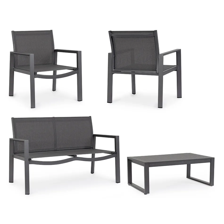 Salão de jardim com 1 sofá, 2 poltronas e 1 mesa de centro - Plano Viadurini