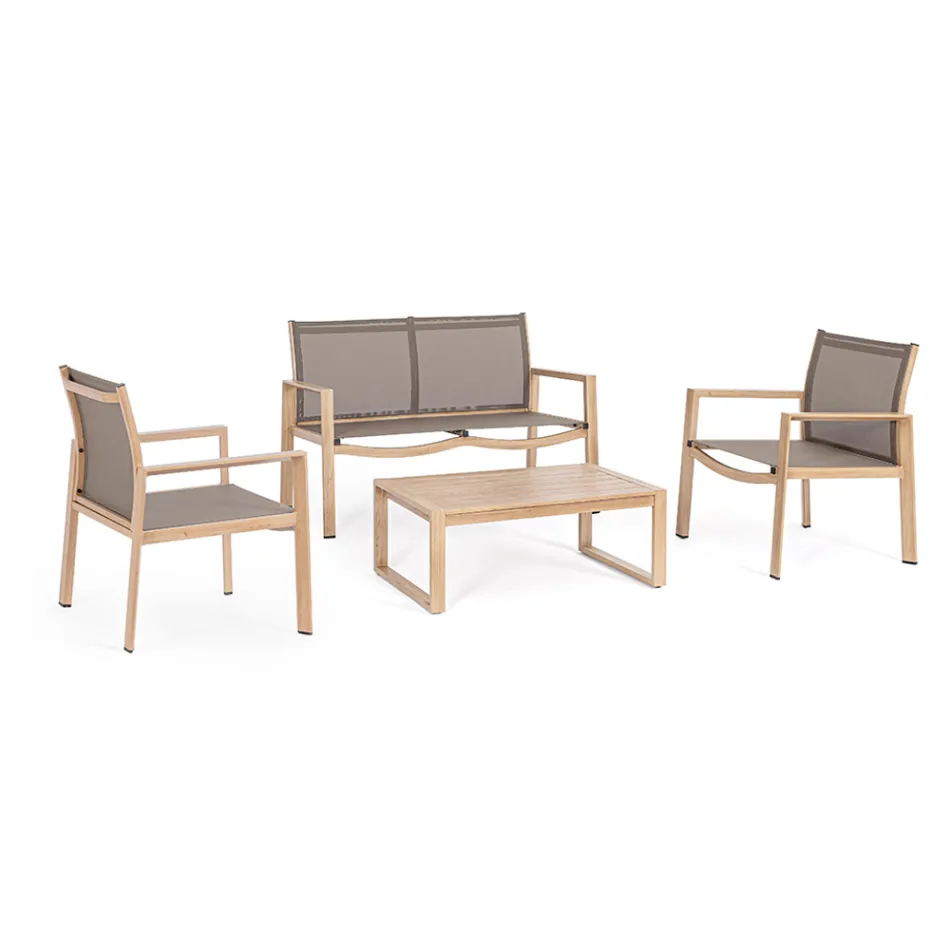 Salão de jardim com 1 sofá, 2 poltronas e 1 mesa de centro - Plano Viadurini