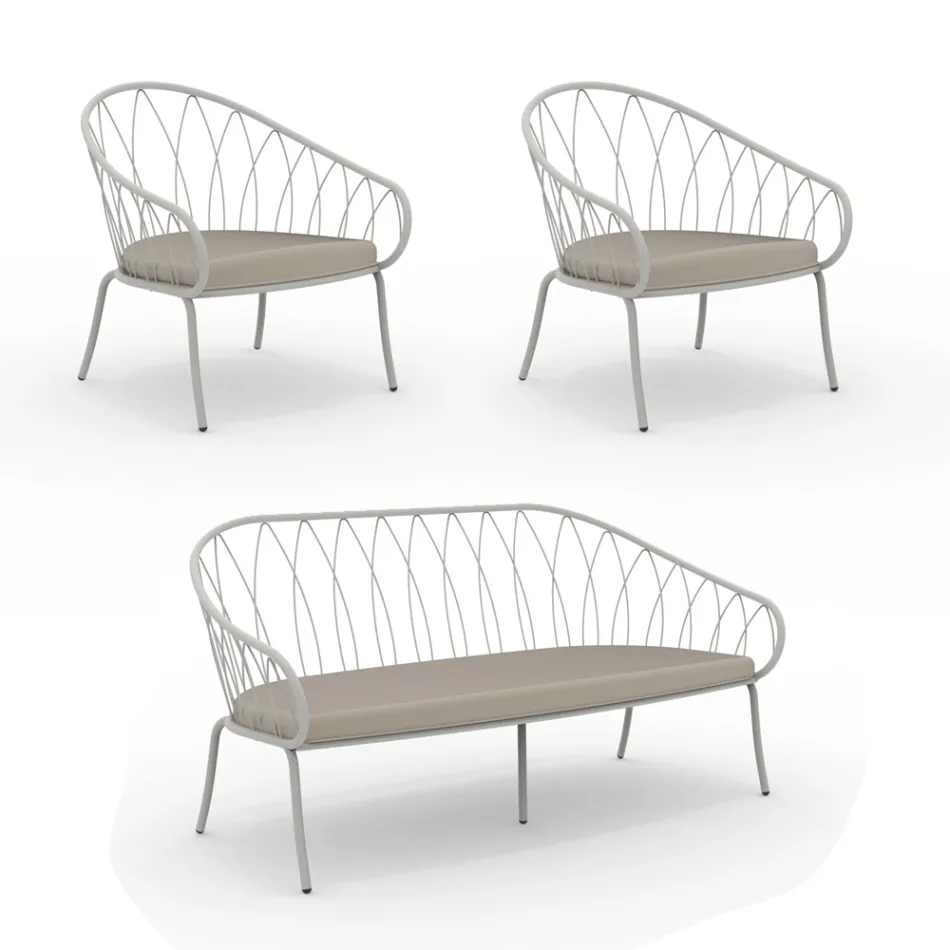 Lounge de jardim com 2 poltronas e 1 sofá de 2 lugares Made in Italy - Fontana Viadurini
