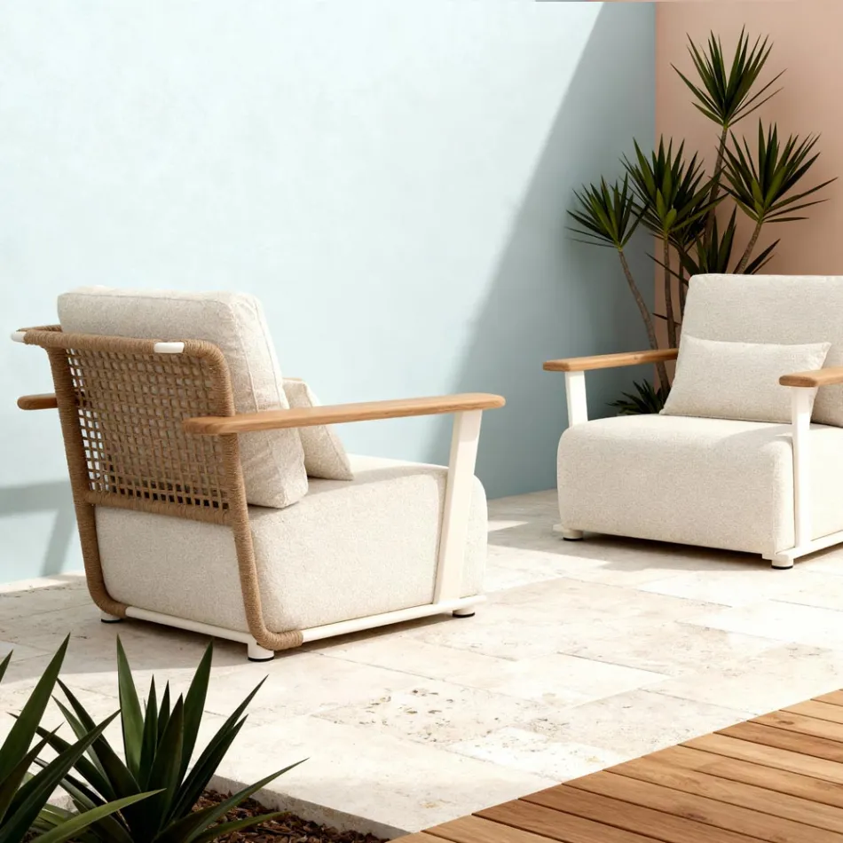 Conjunto de jardim com sofá, 2 poltronas e mesa de centro - Montorio Viadurini