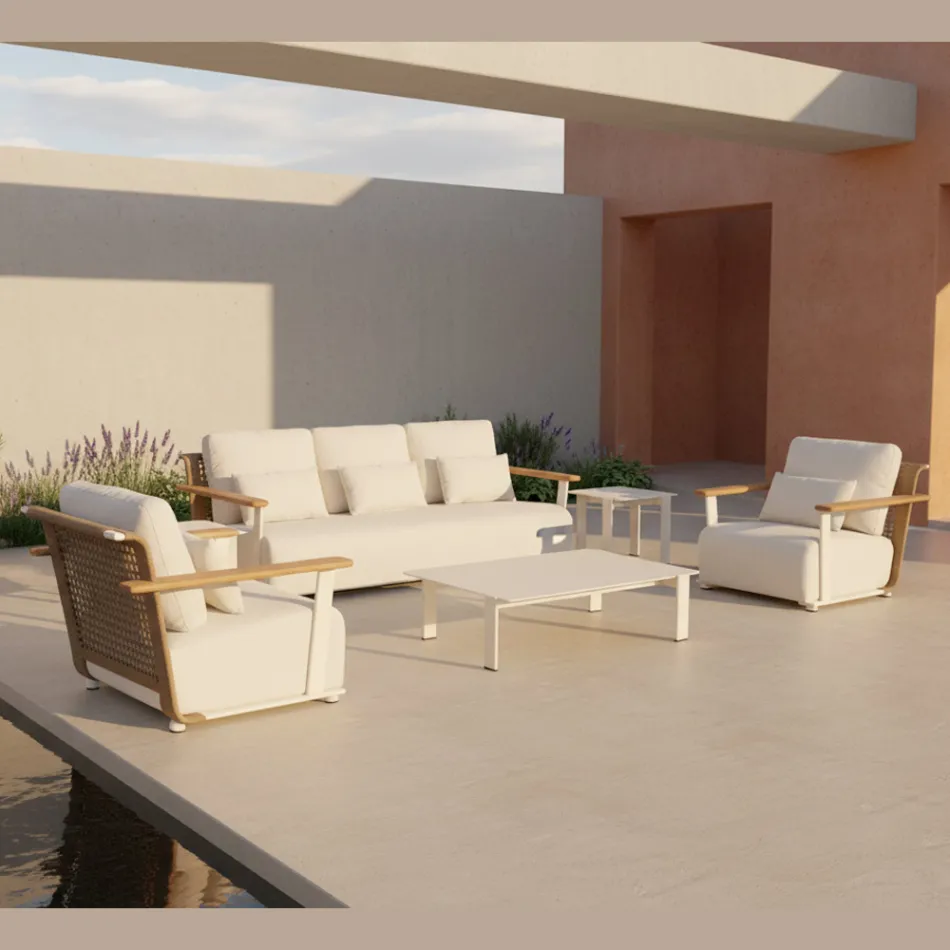 Conjunto de jardim com sofá, 2 poltronas e mesa de centro - Montorio Viadurini