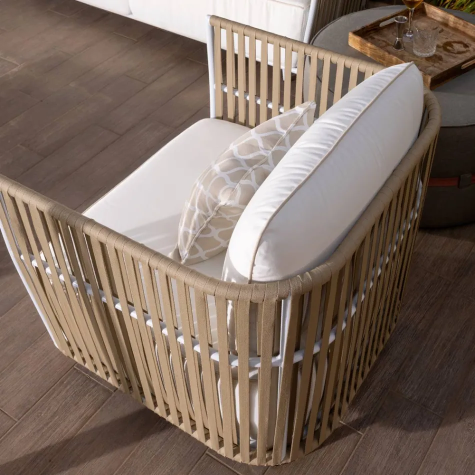 Garden Lounge em Alumínio Branco e Tecido - Eugene Viadurini