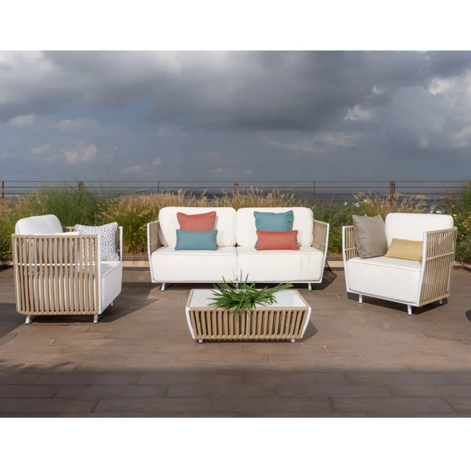 Garden Lounge em Alumínio Branco e Tecido - Eugene Viadurini