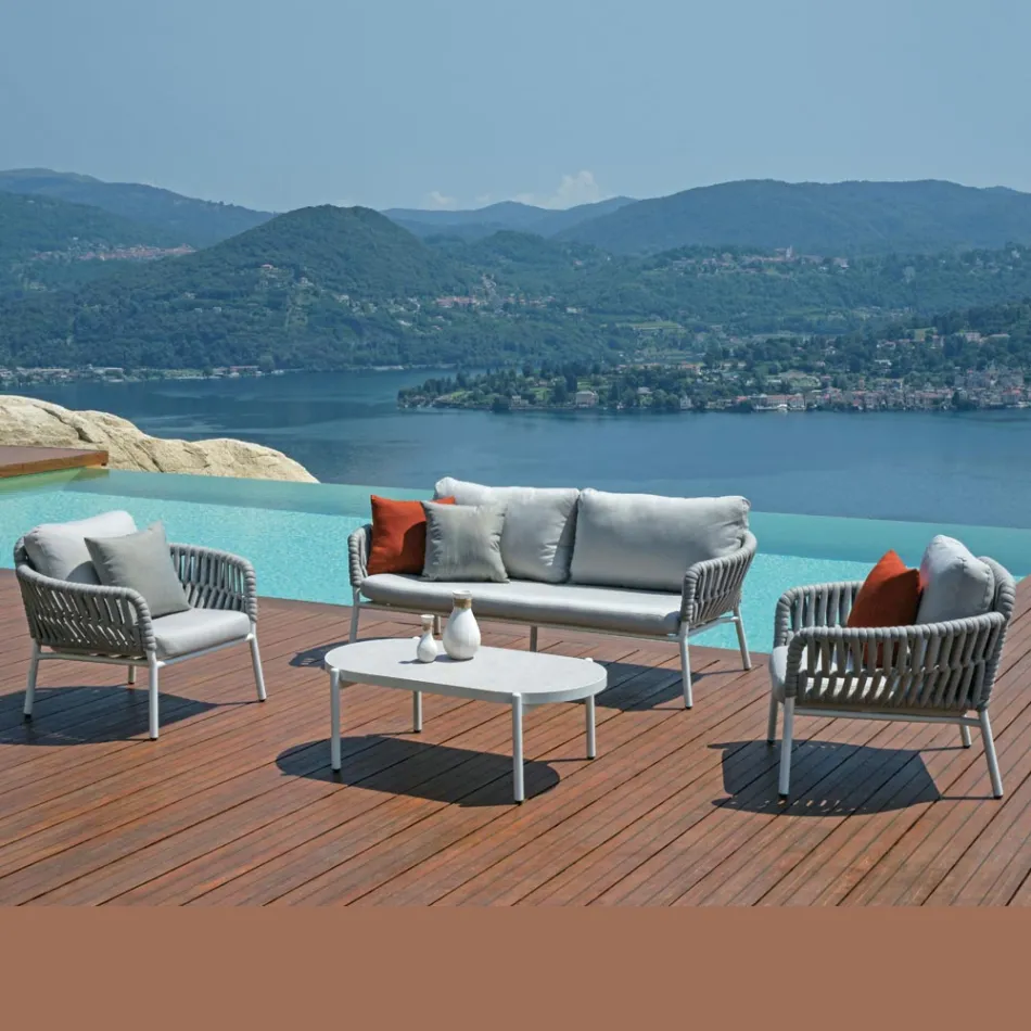 Lounge de jardim de alumínio e corda com mesa de centro - Dingo Viadurini