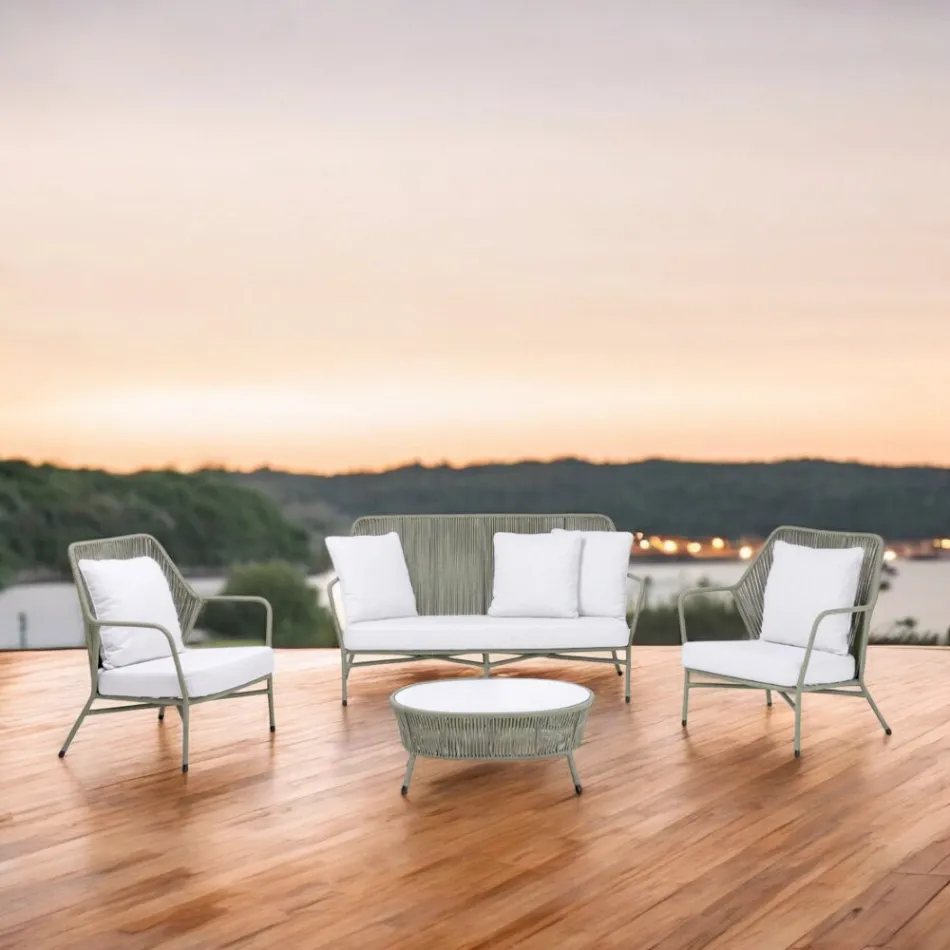 Salão de jardim em alumínio e tecelagem de corda - Asteria Viadurini