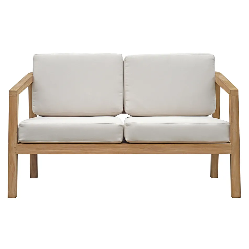 Conjunto de lounge de jardim em teca certificada FSC com almofadas cor creme - Caresa Viadurini