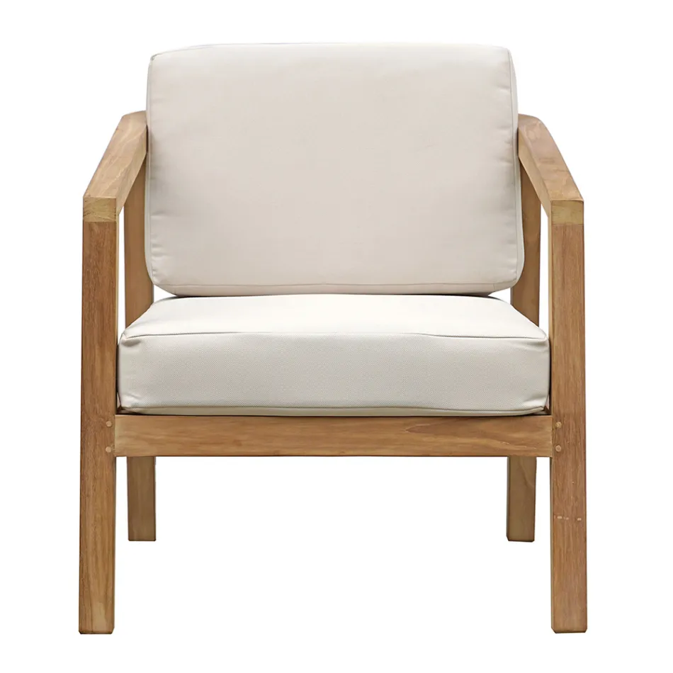 Conjunto de lounge de jardim em teca certificada FSC com almofadas cor creme - Caresa Viadurini