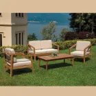 Conjunto de lounge de jardim em teca certificada FSC com almofadas cor creme - Caresa Viadurini