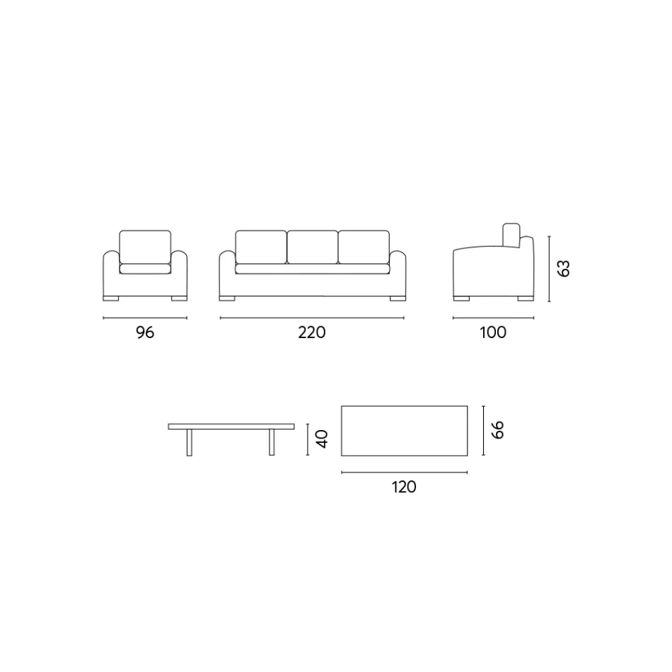 Rattan Garden Lounge com mesa de centro de madeira e almofadas - Hugues Viadurini