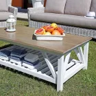 Lounge ao ar livre com mesa de centro de madeira de manga e almofadas de polialgodão - Orlanda Viadurini