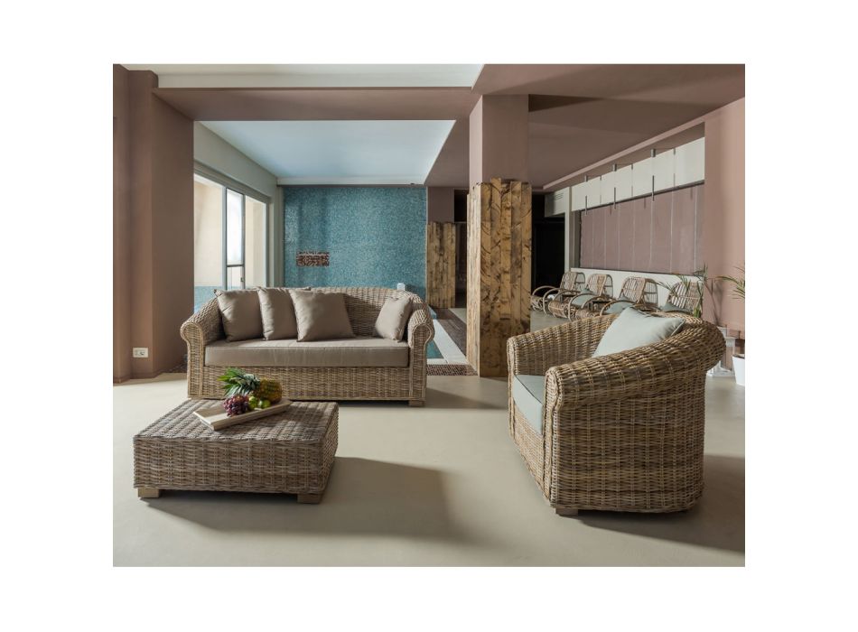 Lounge ao ar livre em fibra natural Kubù com almofadas - Isildur Viadurini