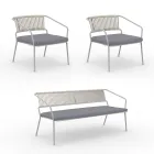 Lounge de jardim com poltronas e sofá de metal Made in Italy - Prato Viadurini